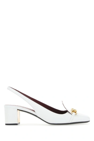 Shop Valentino Garavani Woman White Leather Vlogo Chain Pumps