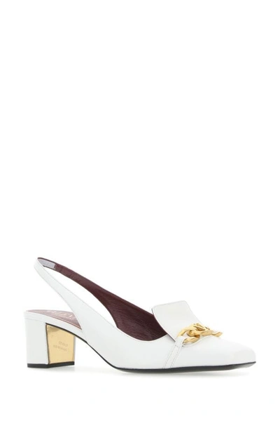 Shop Valentino Garavani Woman White Leather Vlogo Chain Pumps