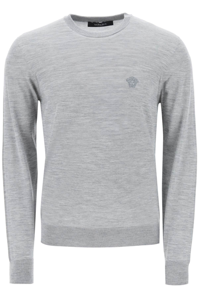 Shop Versace Pullover With Medusa Embroidery Men In Gray