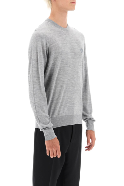 Shop Versace Pullover With Medusa Embroidery Men In Gray