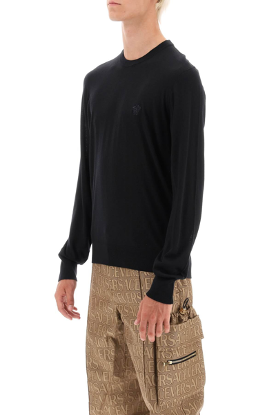 Shop Versace Pullover With Medusa Embroidery Men In Black