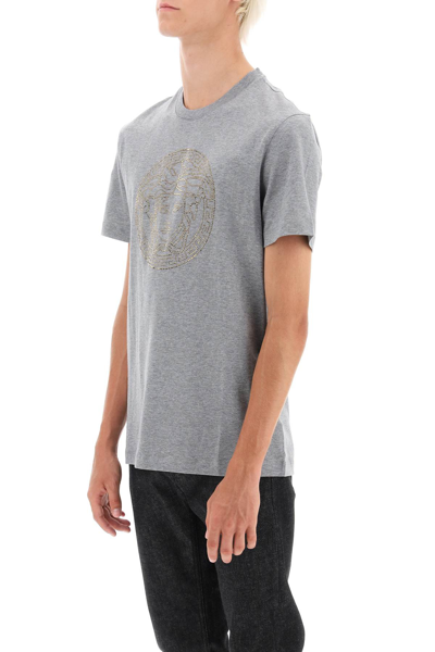 Shop Versace Rhinestones Medusa T-shirt Men In Gray