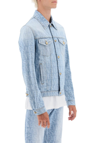 Shop Versace Allover Denim Jacket Men In Blue