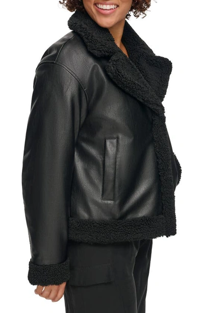 Levi's® High Pile Fleece Asymmetrical Faux Leather Jacket In Black