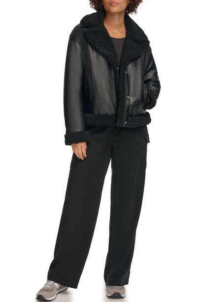 Levi's® High Pile Fleece Asymmetrical Faux Leather Jacket In Black