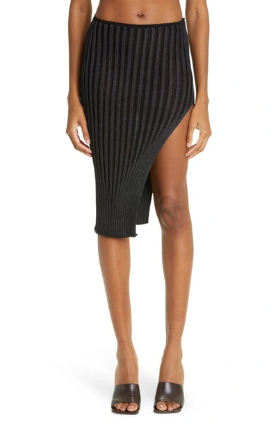 Shop A. Roege Hove Ara Ribbed Asymmetric Organic Cotton Blend Midi Skirt In Black