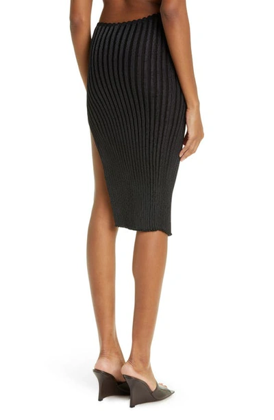 Shop A. Roege Hove Ara Ribbed Asymmetric Organic Cotton Blend Midi Skirt In Black