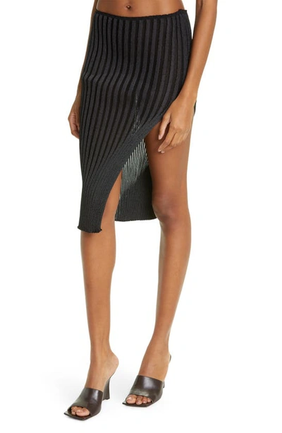 Shop A. Roege Hove Ara Ribbed Asymmetric Organic Cotton Blend Midi Skirt In Black