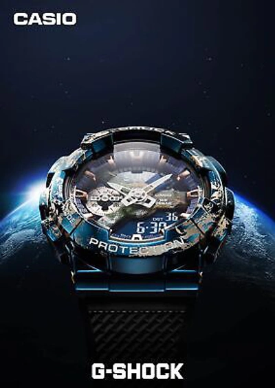 Pre-owned Casio G-shock Gm-110earth-1ajr Planet Earth Inspired Men's Watch Resin Band