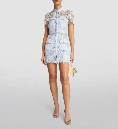 Pre-owned Self-portrait Authentic Guaranteed  Blue Floral Lace Mini Us0,2,4,6,8 (10)