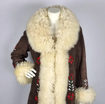 Pre-owned Vintage Long  1960s Afghan Penny Lane Coat With Natural Sheep Fur - Sheepskin In Brown