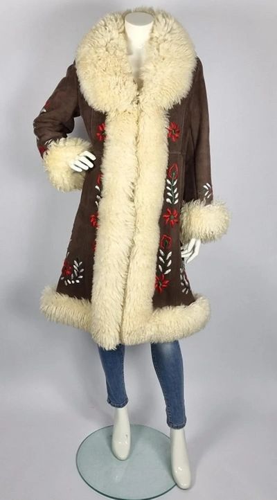 Pre-owned Vintage Long  1960s Afghan Penny Lane Coat With Natural Sheep Fur - Sheepskin In Brown