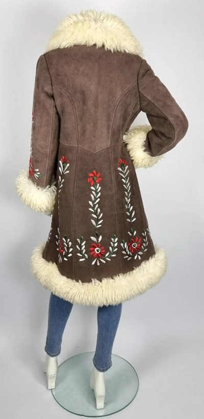 Pre-owned Vintage Long  1960s Afghan Penny Lane Coat With Natural Sheep Fur - Sheepskin In Brown