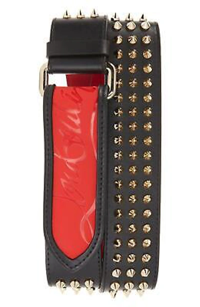 Pre-owned Christian Louboutin Loubi Logo Spike Studded Leather Belt Black Gold $670 In Black, Gold