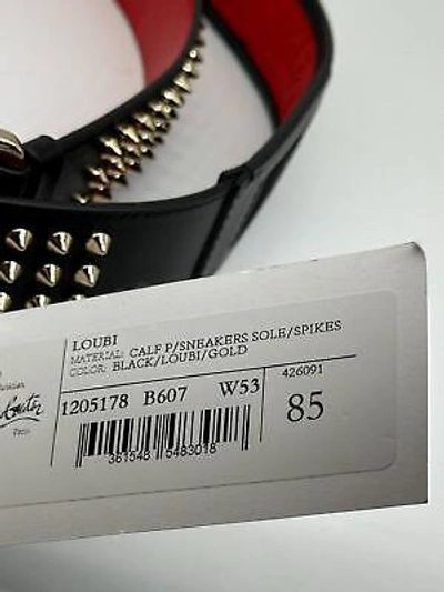 Pre-owned Christian Louboutin Loubi Logo Spike Studded Leather Belt Black Gold $670 In Black, Gold