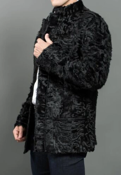 Pre-owned Handmade Brand Black Real Persian Lamb Fur Jacket Karakul Fur Vent Coat All Sizes