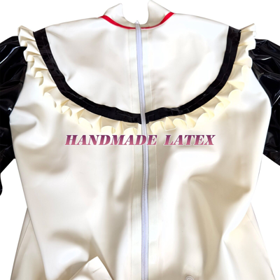 Shop Pre-owned Handmade Latex Catsuit Rubber Maid Uniform Dress Black With White Trim Tie Bowknot Corset