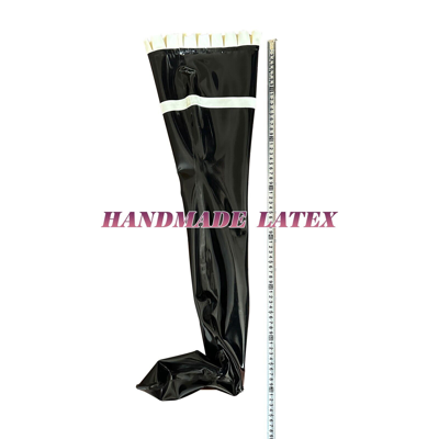 Pre-owned Handmade Latex Catsuit Rubber Maid Uniform Dress Black With White Trim Tie Bowknot Corset