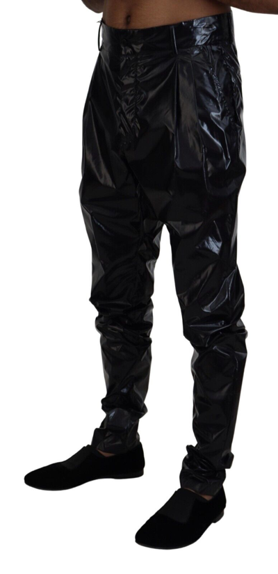 Pre-owned Dolce & Gabbana Pants Black Shining Nylon Skinny Men Trouser It48/w34/m 1050usd