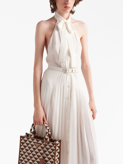 Shop Prada Jacquard Pleated Dress In White