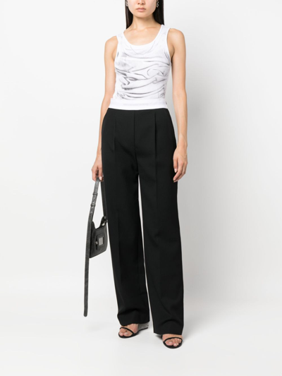 Shop Alexander Wang Logo-waistband Straight-leg Trousers In Black