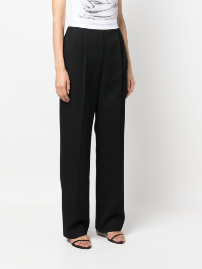 Shop Alexander Wang Logo-waistband Straight-leg Trousers In Black