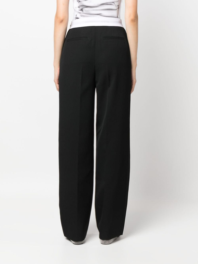 Shop Alexander Wang Logo-waistband Straight-leg Trousers In Black