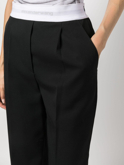 Shop Alexander Wang Logo-waistband Straight-leg Trousers In Black