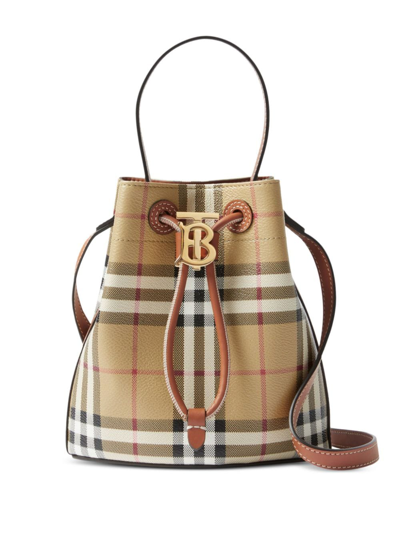 Shop Burberry Mini Tb Bucket Bag In Neutrals
