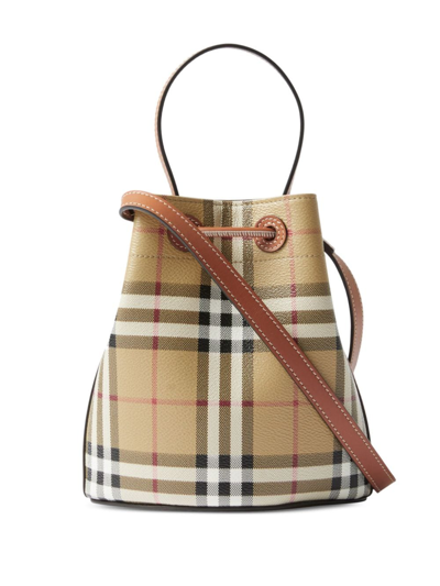 Shop Burberry Mini Tb Bucket Bag In Neutrals