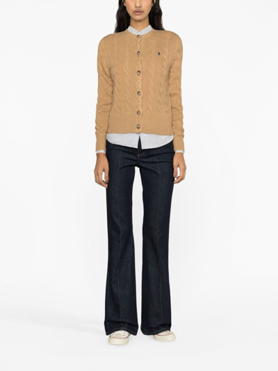 Shop Polo Ralph Lauren Cable-knit Wool-blend Cardigan In Neutrals