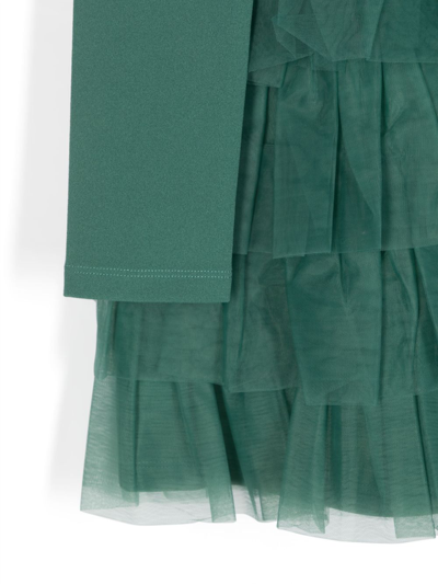 Shop Liu •jo Ruffled Tulle-skirt Minidress In Green