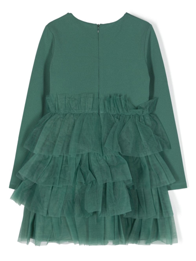 Shop Liu •jo Ruffled Tulle-skirt Minidress In Green