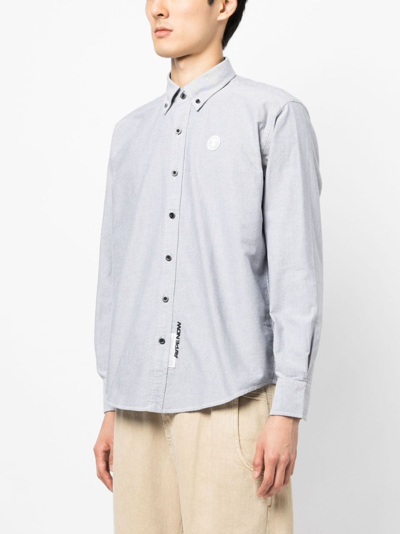 Shop Aape By A Bathing Ape Logo-patch Cotton Shirt In Grey