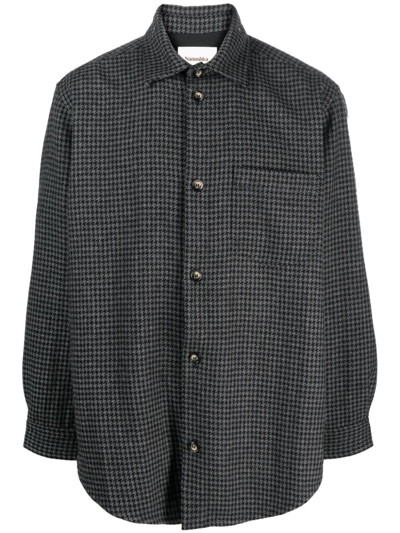 Nanushka Houndstooth Wool-blend Shirt In Grey/black | ModeSens