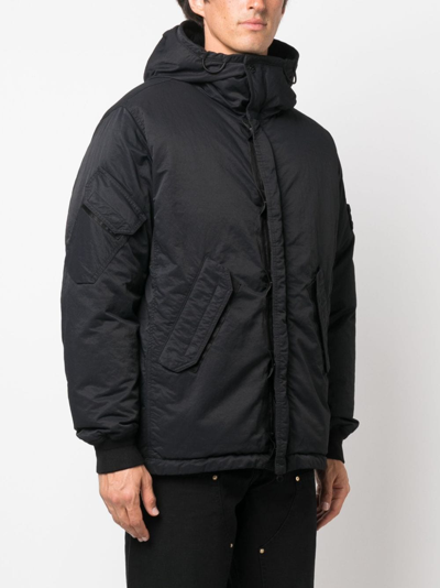 Shop Stone Island Compass-patch Hooded Padded Jacket In Black