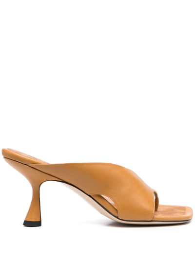 Shop Wandler Julio 80mm Cut-out Detail Leather Mules In Brown
