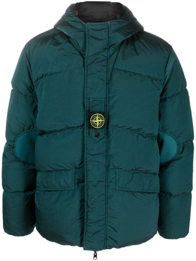 Shop Stone Island Compass-motif Down Puffer Jacket In Green