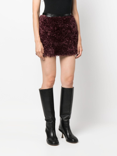Shop Patrizia Pepe Brushed-effect Faux-fur Miniskirt In Black