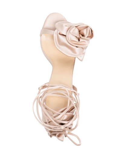 Shop Magda Butrym Floral-appliqué 105mm Satin Silk Sandals In Pink
