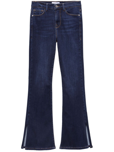 Shop Frame Le Mini Boot Slit High-rise Flared Jeans In Blue
