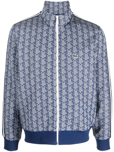 Lacoste Monogram Zip-up Sweatshirt In Blue