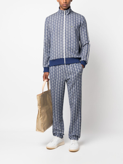 Lacoste Monogram Zip-up Sweatshirt In Blue