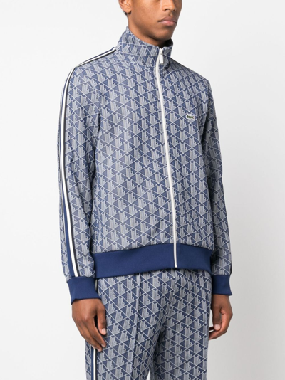 Lacoste Monogram Zip-up Sweatshirt In Blue