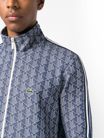 Lacoste Monogram Zip-up Sweatshirt In Blue