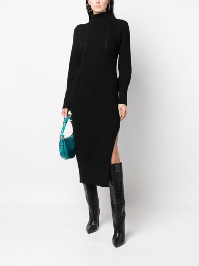 Shop Patrizia Pepe Long-sleeve Ribbed-knit Midi Dress In Black