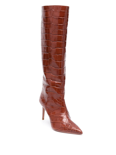 Shop Giuliano Galiano Lara 80mm Crocodile-embossed Leather Boots In Brown