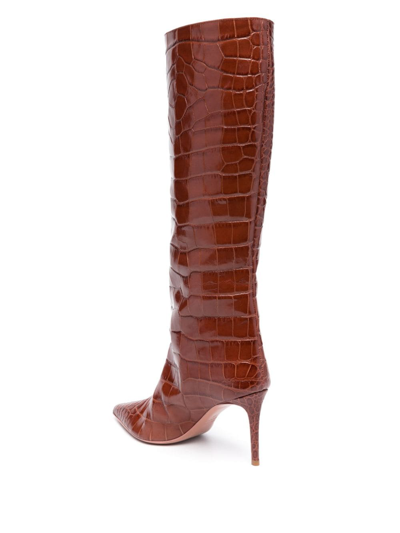 Shop Giuliano Galiano Lara 80mm Crocodile-embossed Leather Boots In Brown