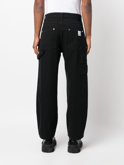 Shop Paccbet High-waisted Denim Patchwork Trousers In Black