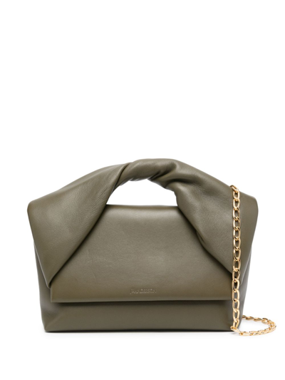 Shop Jw Anderson Twister Leather Tote Bag In Green